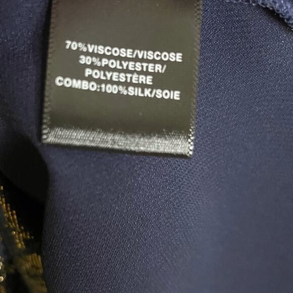 Lafayette 148 New York Navy and Gold Medallion Pant Size 12 - Picture 4 of 6